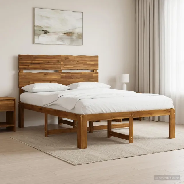 vidaXL Tweepersoonsbed met hoofdeinde ROSTOCK Naturel 140 x 190 cm Bruin