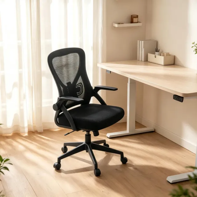 Clruro Bureaustoel - 47x42x102-111,5 cm - Ergonomisch - Klaparmleuningen - Mesh en Metaal - Zwart