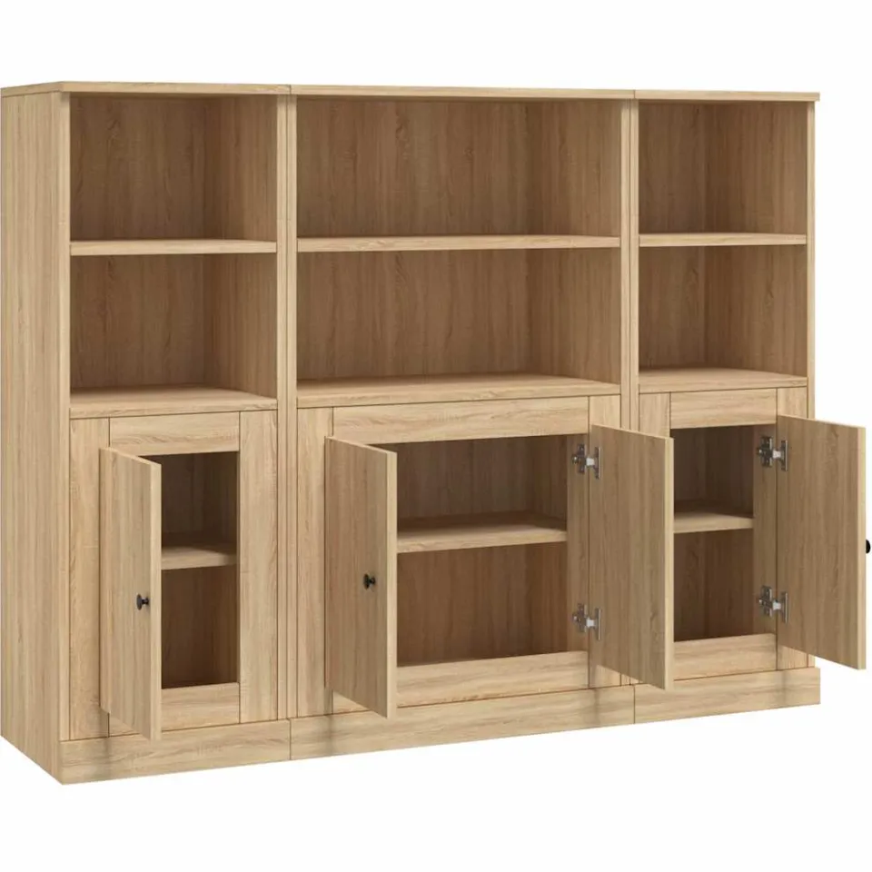 vidaXL Hoge kasten 3 st bewerkt hout sonoma eikenkleurig Bruin