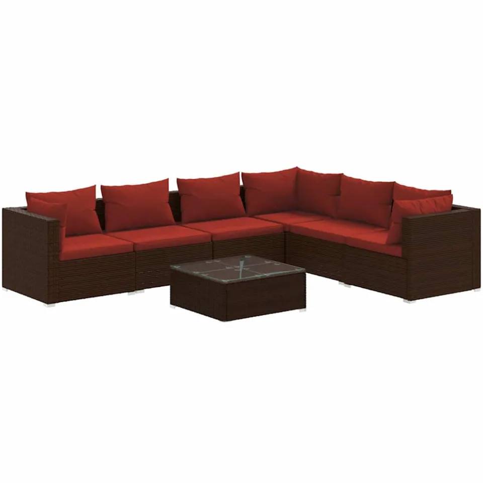 vidaXL 7-delige Loungeset met kussens poly rattan bruin, foto 3