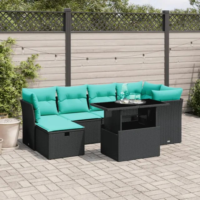 vidaXL 7-delige tuinbankset met kussens van zwart polyrotan, foto 2