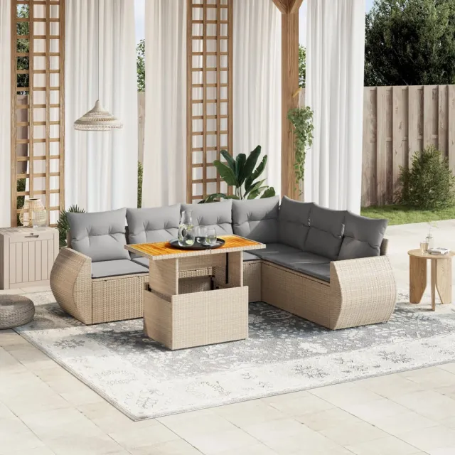 vidaXL 8-delige Loungeset met kussens poly rattan beige, foto 2