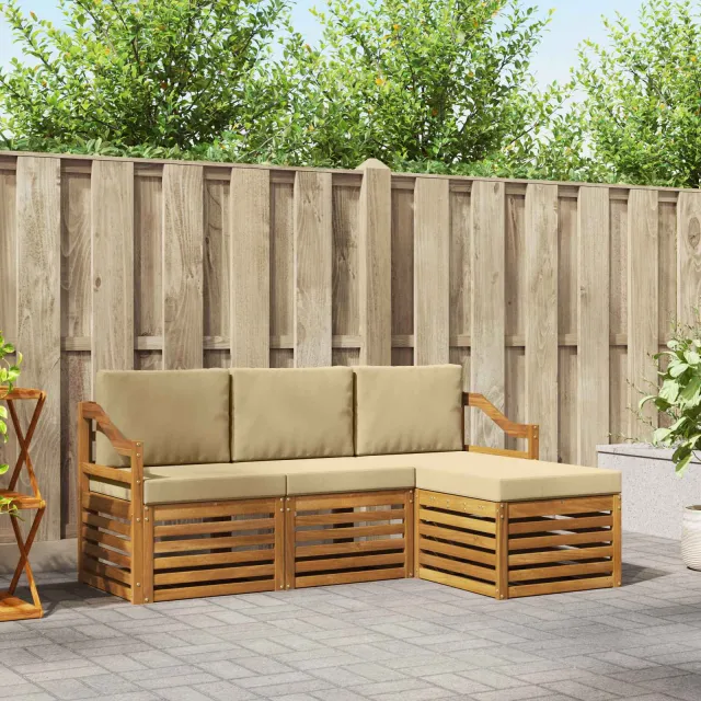 vidaXL Buiten bankenset 4 st 4-zits Natuurlijk en Beige
