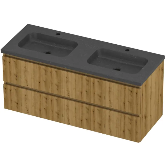 Proline Rollo Badmeubelset Hardsteen Elegant 2 Gaten 120x46x54 cm Blue Stone Urban Oak Eiken