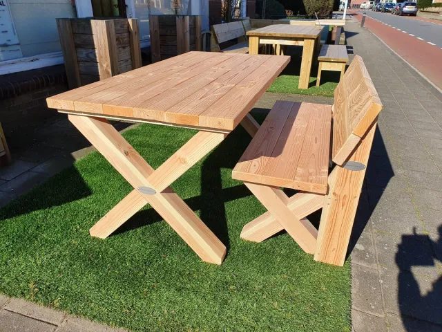 Het Houten Huis Tuintafel met houten X-poot- Douglas- Compleet gemonteerd- 90x240