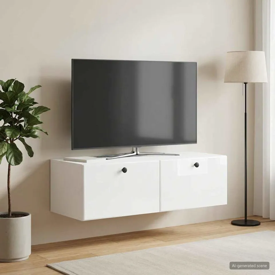 vidaXL Wandbeugel TV-kast 98 x 41 x 30 cm Hoogglans Wit Bewerkt hout, foto 4