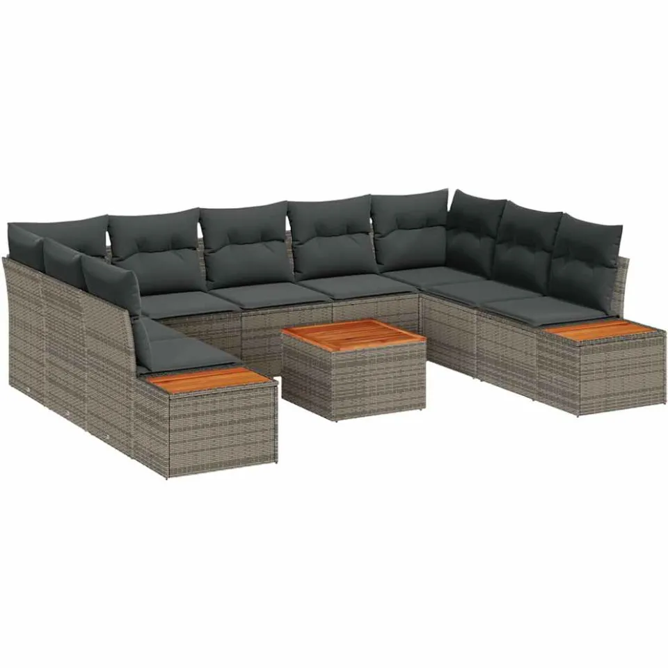 vidaXL Tuinbankenset 10 st Grijs Poly riet