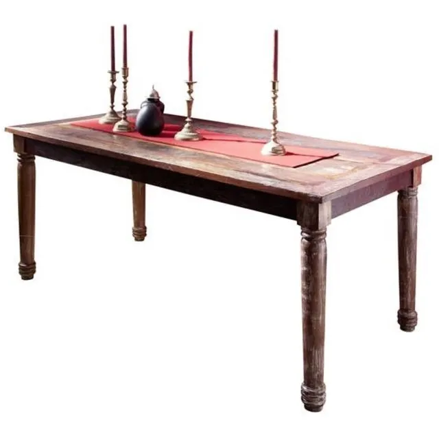 MASSIVMOEBEL24 .DE FABLE #07 eettafel veelkleurig gelakt massief hout sloophout 150x80x76 cm (BxTxH)