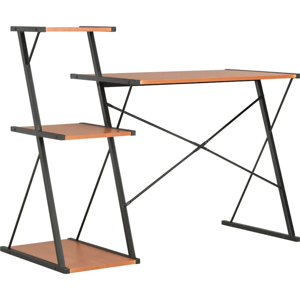 vidaXL Bureau met schap 116x50x93 cm zwart en bruin, foto 3