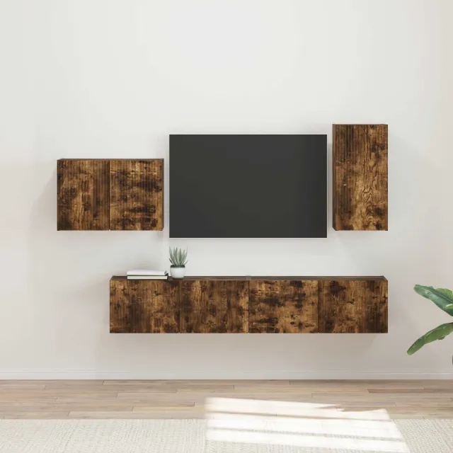 vidaXL TV Wandkast Set 4 st Gerookt eiken Bewerkt hout