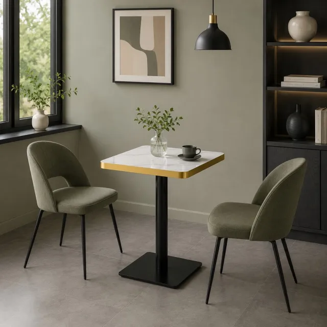 CHICFURN Eettafel - 2-4 personen - marmerlook - vierkant - wit