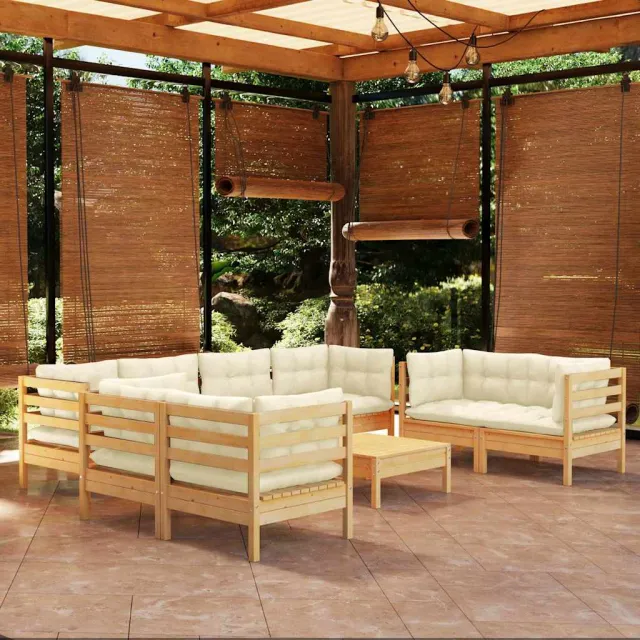 vidaXL 9-delige Loungeset met crèmekleurige kussens massief grenenhout, foto 2