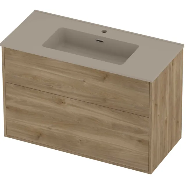 Proline Tribute Badmeubelset Porselein Elegant In Kader 100x46x67 cm Mat Crème Cotton Cider Oak Eiken