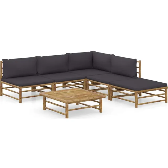 vidaXL 6-delige Loungeset met donkergrijze kussens bamboe Grijs