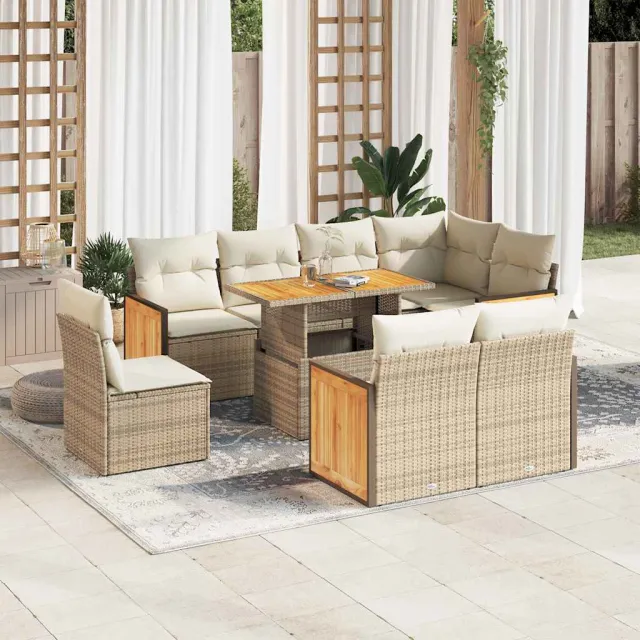 vidaXL 9-delige Loungeset met kussens poly rattan acacia beige, foto 2