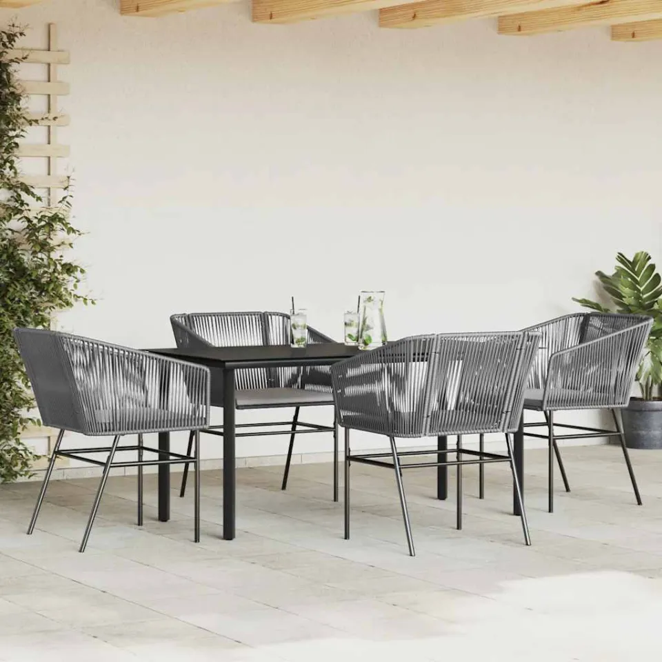 vidaXL 5-delige Tuinset met kussens poly rattan glas grijs, foto 2