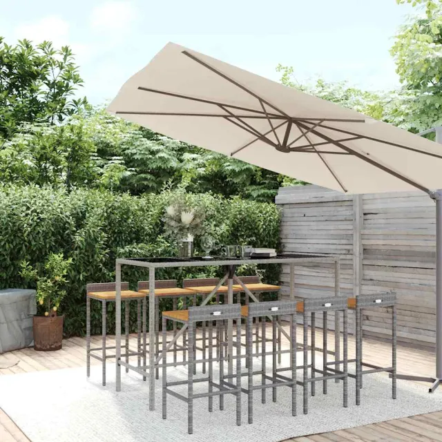 vidaXL 9-delige Tuinbarset poly rattan en massief acaciahout grijs, foto 2