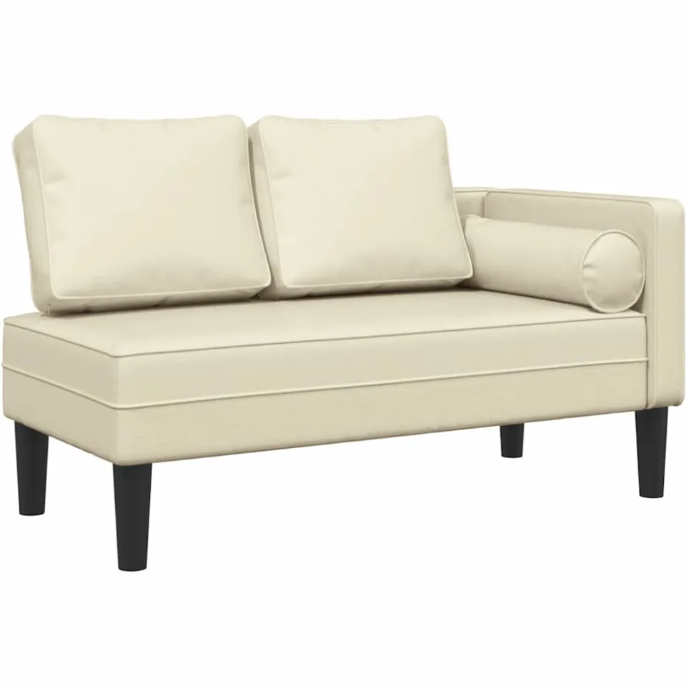 vidaXL Chaise longue met kussens kunstleer crème, foto 3