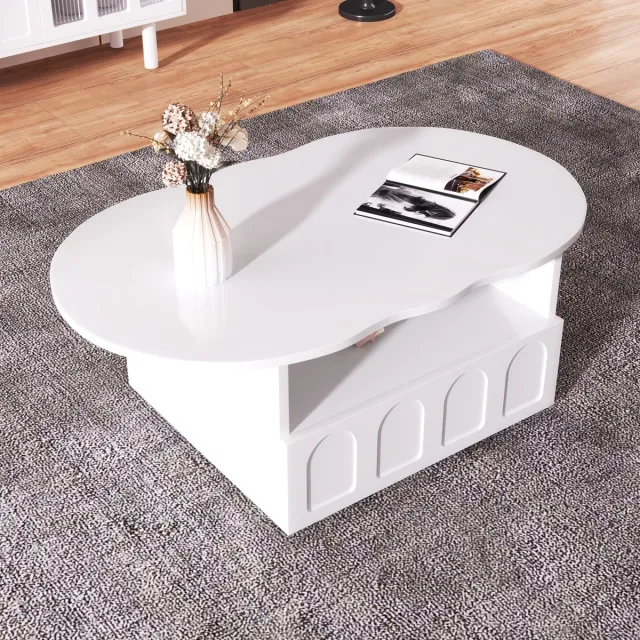 DESMIU Salontafel - Wolkvormig Ontwerp Met Lade En Open Vak - Speels Voor Woonkamer En Interieur - Spaanplaat - Wit - 100x60x40,5 Cm