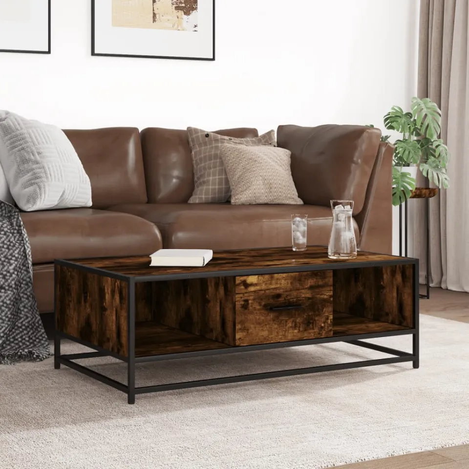 vidaXL Salontafel 100x57x35 cm bewerkt hout en metaal gerookt eiken, foto 3
