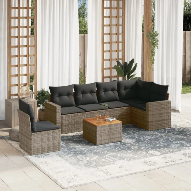 vidaXL 7-delige Loungeset met kussens poly rattan grijs, foto 2