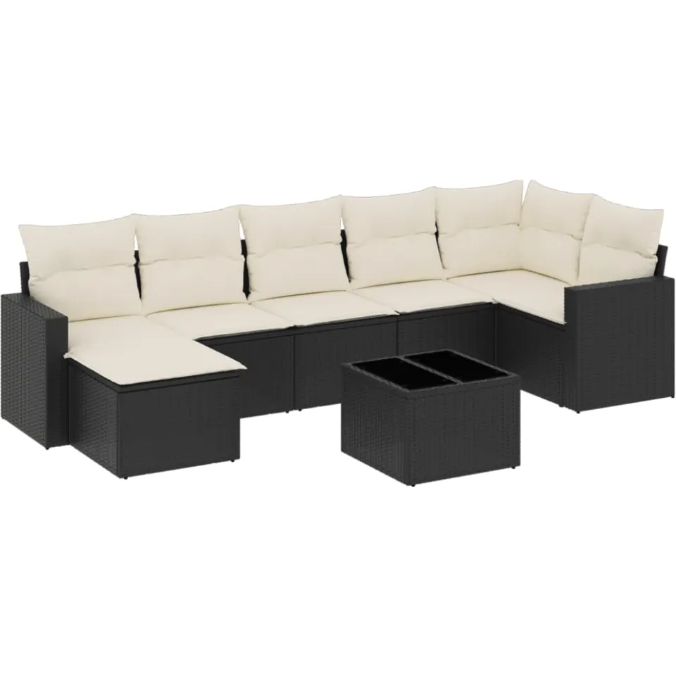 vidaXL 8-delige Loungeset met kussens poly rattan zwart