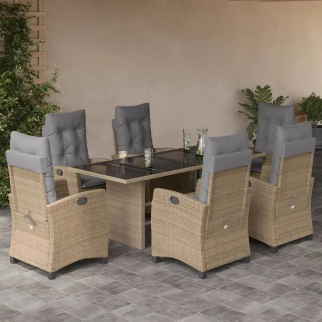 vidaXL 7-delige Tuinset met kussens poly rattan gemengd beige, foto 2
