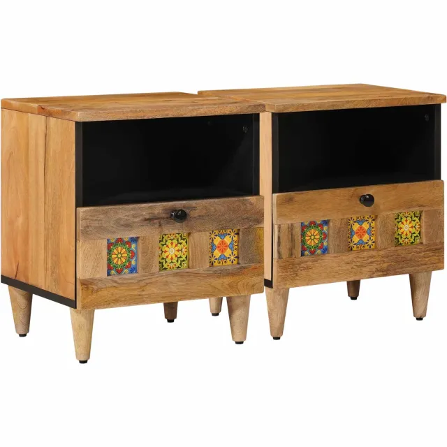 vidaXL Nachtkastje 2 st Naturel 40 x 33 x 46 cm Massief Mango Hout Bruin