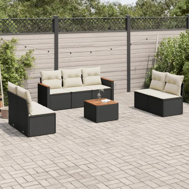 vidaXL 8-delige Loungeset met kussens poly rattan zwart, foto 2