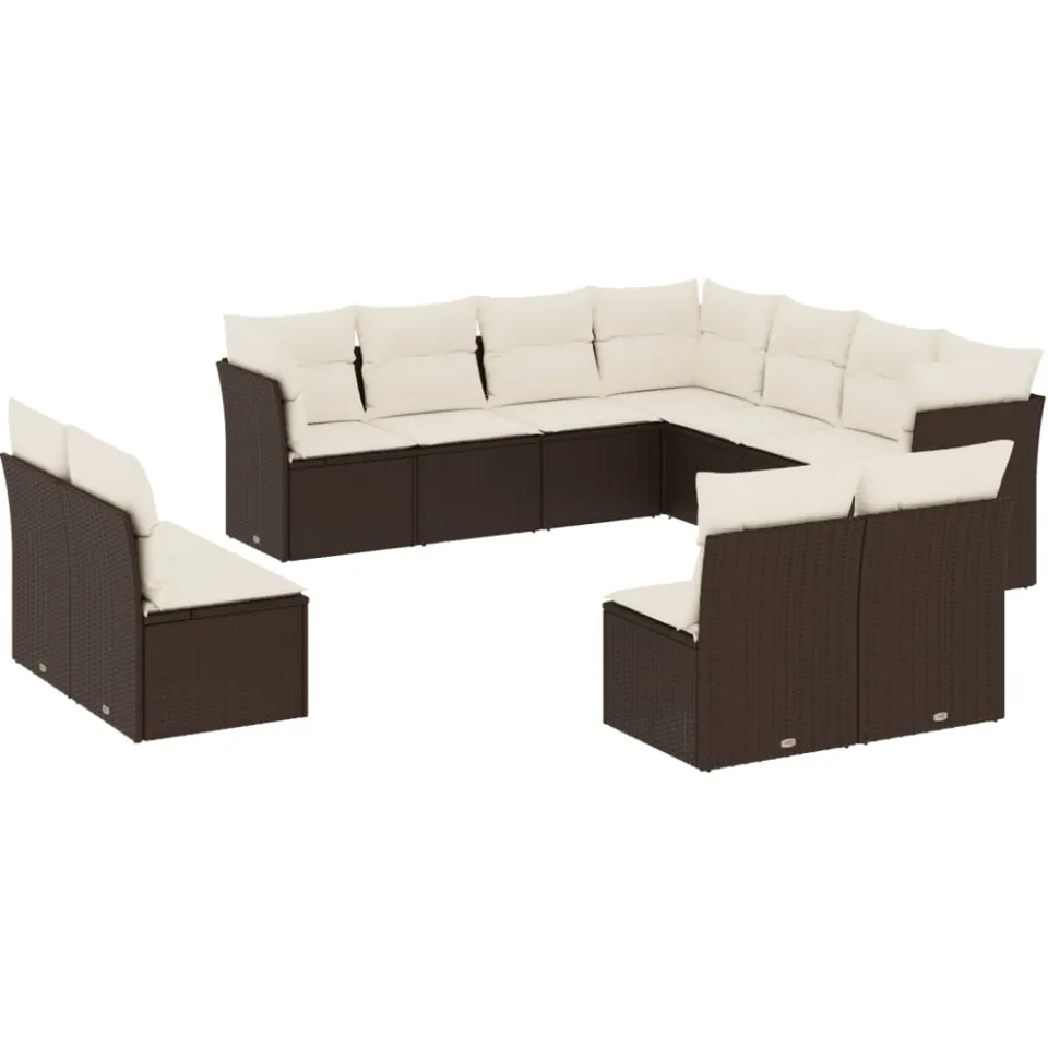 vidaXL 11-delige Loungeset met kussens poly rattan bruin, foto 3