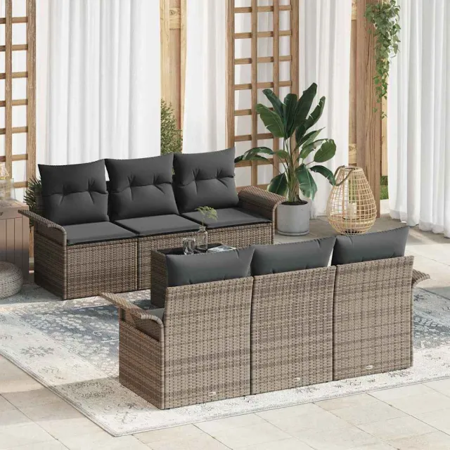 vidaXL Tuin Sofa Set 7 st Grijs poly rattan, foto 2