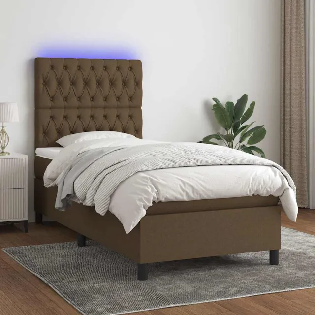 vidaXL Boxspring met matras en LED stof donkerbruin 100x200 cm bruin