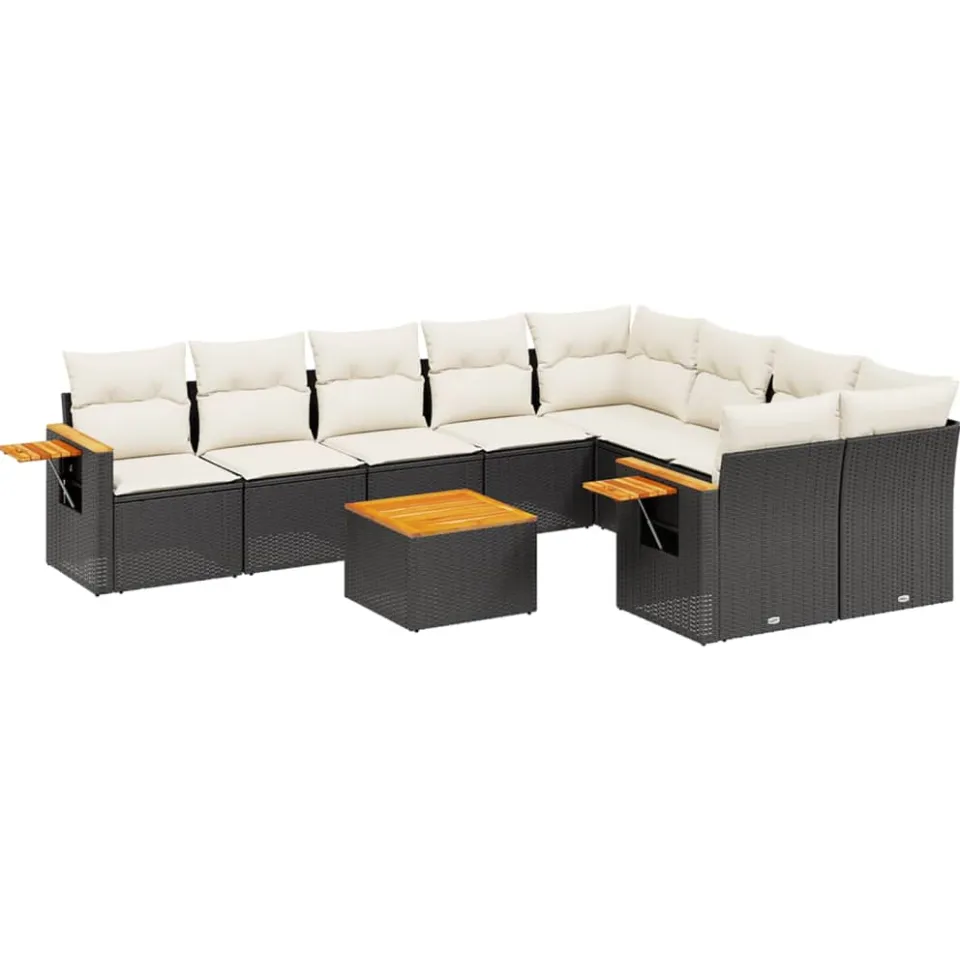 vidaXL 10-delige Loungeset met kussens poly rattan zwart
