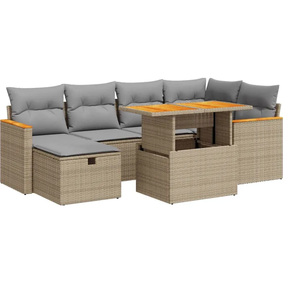 vidaXL 8-delige Loungeset met kussens poly rattan beige, foto 3