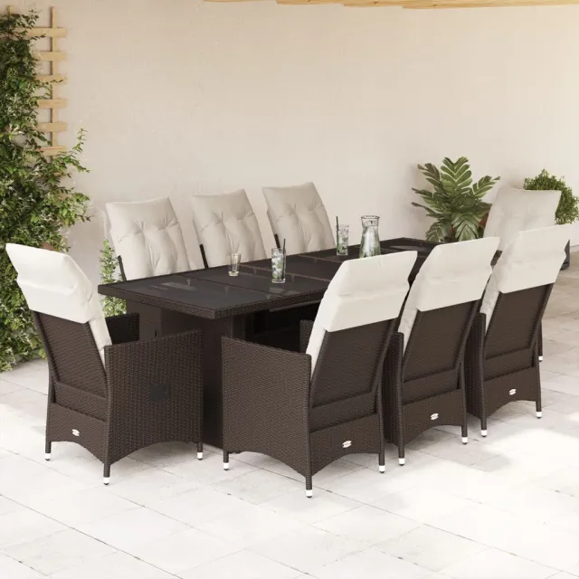 vidaXL 9-delige Bistroset met kussens poly rattan bruin, foto 2
