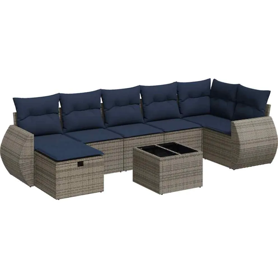 vidaXL 8-delige Loungeset met kussens poly rattan grijs, foto 3