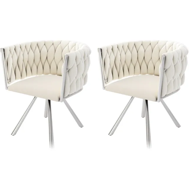 Merax Fluwelen eetkamerstoelen - set van 2 - eenpersoons deluxe woonkamer slaapkamer draaistoel - lounge draaistoel - beige zilver Beige en Zilver