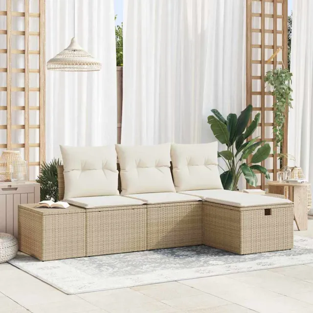 vidaXL Bankstel 4 st poly rattan beige, foto 2