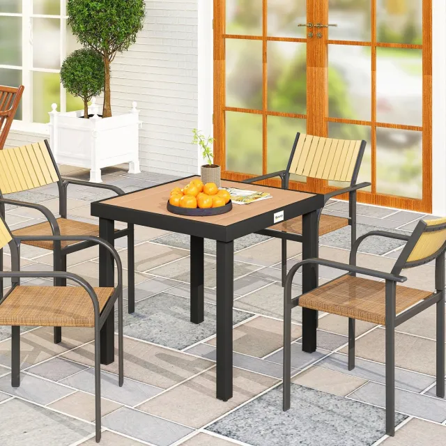 COVREO Tuintafel 78 x 78 x 74 cm, naturel houtlook, aluminium, voor 4 personen Natural Wood
