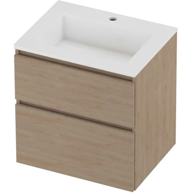 Proline Aristo Badmeubelset Polystone Elegant 1 Kraangat 60x46x62 cm Glans Wit Ideal Oak Eiken