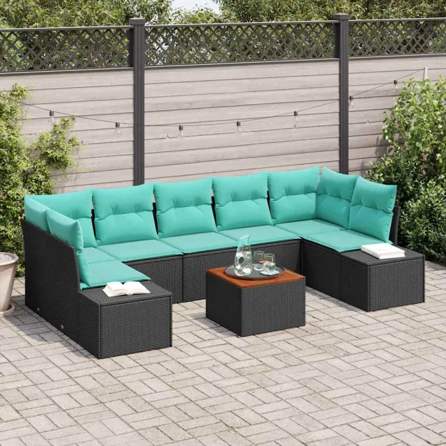vidaXL Tuinbankenset 8 st Zwart poly rattan, foto 2