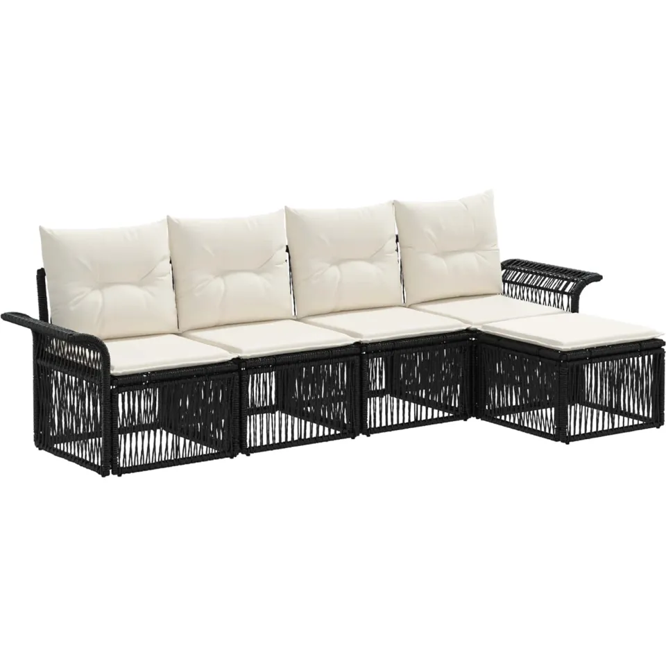 vidaXL Tuinbankenset 5 st 5-zits Zwart poly rattan, foto 3
