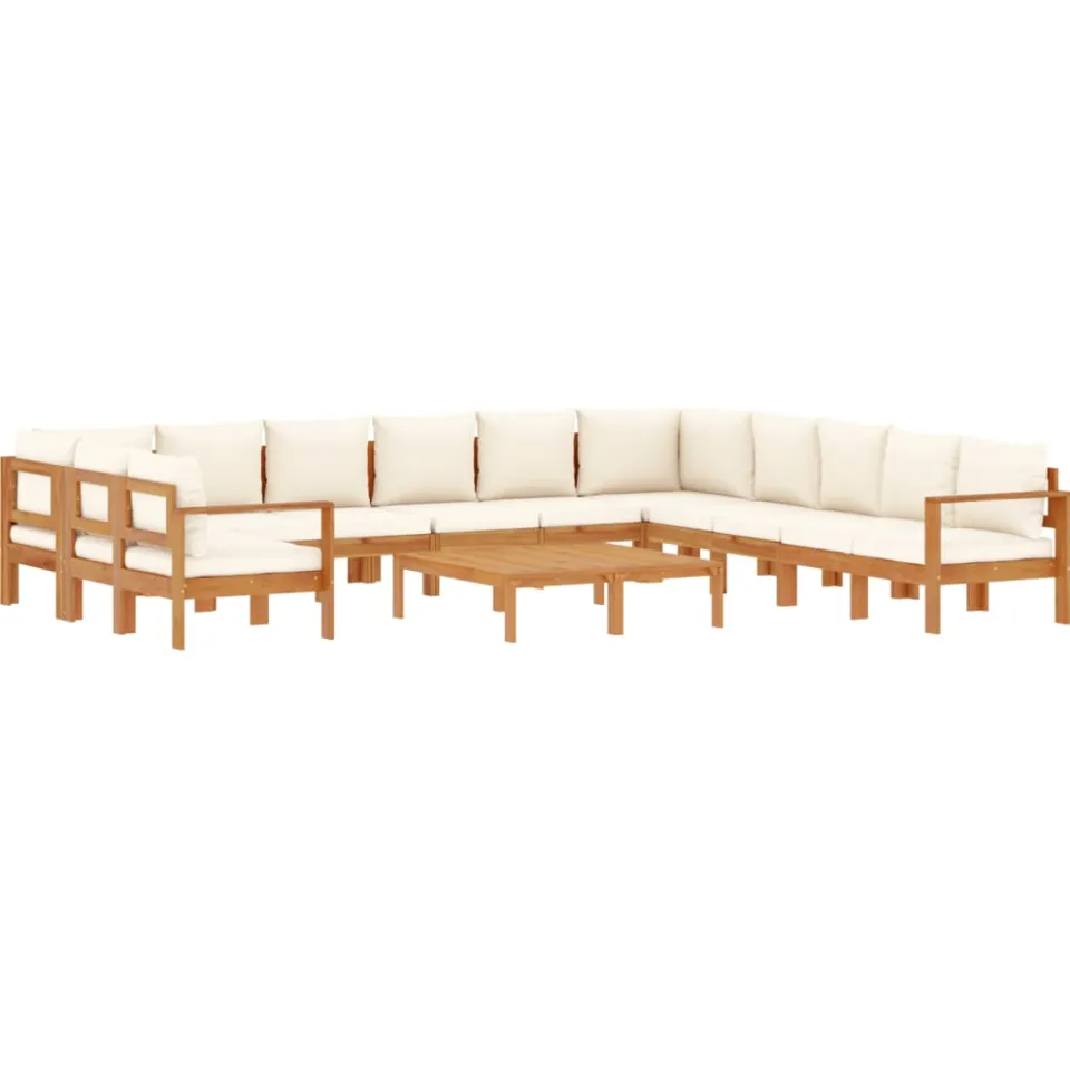 vidaXL 9-delige Loungeset met kussens massief acaciahout crème