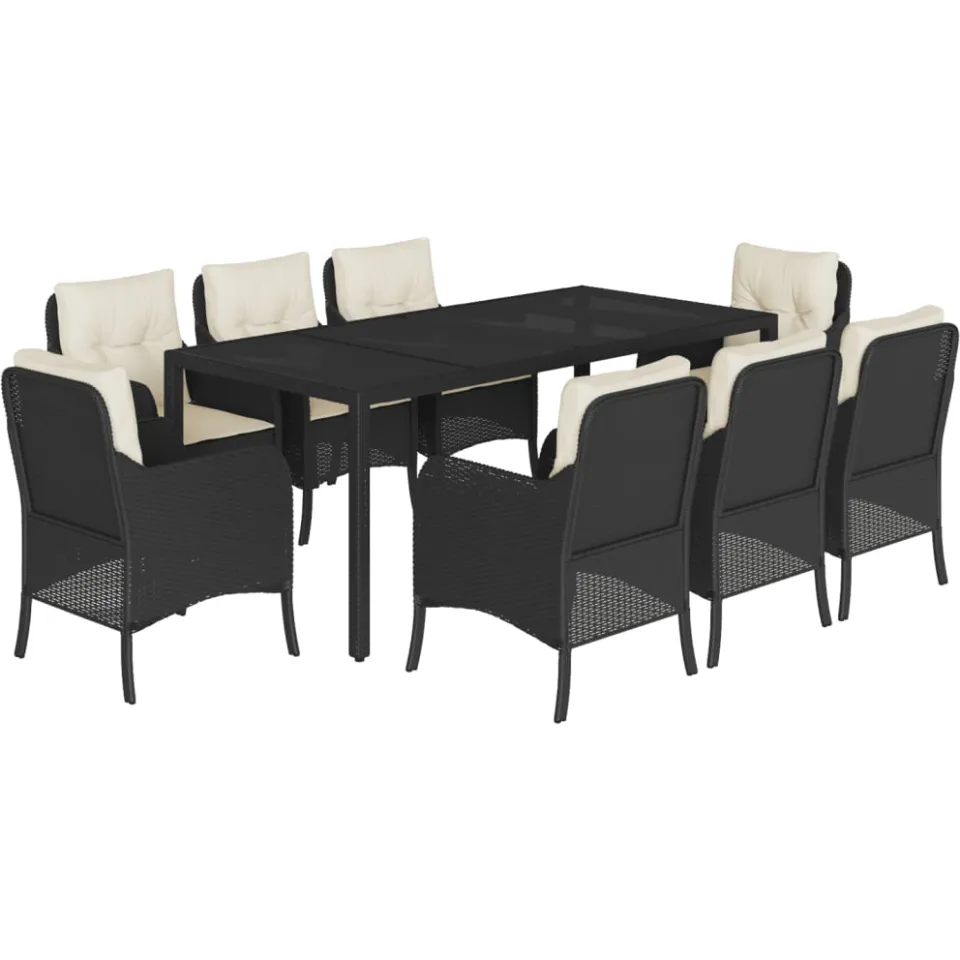 vidaXL 9-delige Tuinset poly rattan zwart