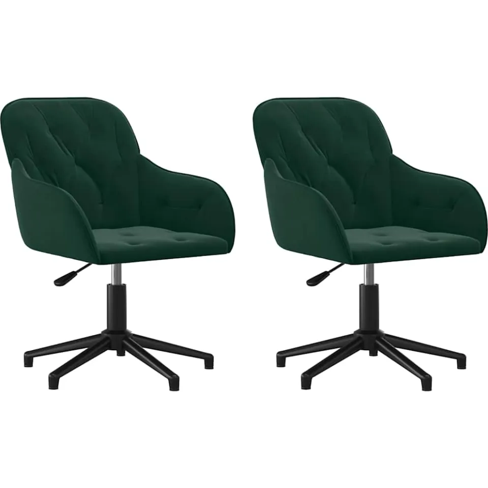 vidaXL Eetkamerstoelen draaibaar 2 st fluweel donkergroen groen, foto 3