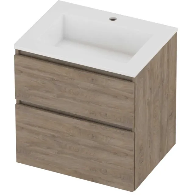 Proline Aristo Badmeubelset Polystone Elegant 1 Kraangat 60x46x62 cm Glans Wit Raw Oak Eiken