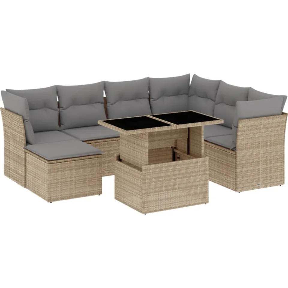 vidaXL 8-delige Loungeset met kussens poly rattan beige