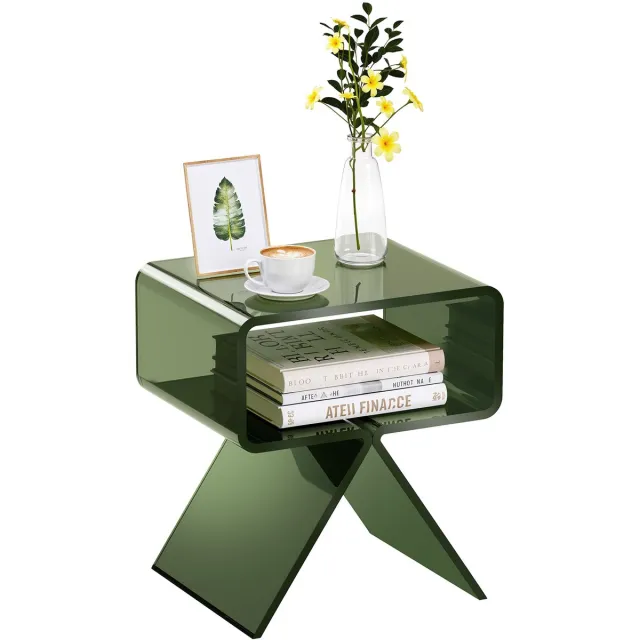 Vevor Acryl Nachtkastje met Plank, Kleine Salontafel voor Woonkamer Slaapkamer Woondecoratie, 30 x 39,1 x 43 cm, Moderne Rechthoekige Salontafel Acryl Tafel Groen Transparant Groen