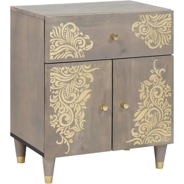 vidaXL Nachtkastje met Deur Grijs 50 x 33 x 60 cm Massief Mango Hout Bruin