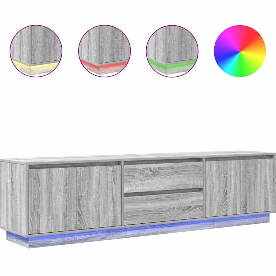 vidaXL Tv-meubel met LED-verlichting 193,5x41x50 cm grijs sonoma eiken, foto 4